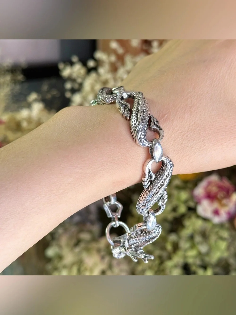 Men’s 925 Sterling Silver Dragon Link Bracelet